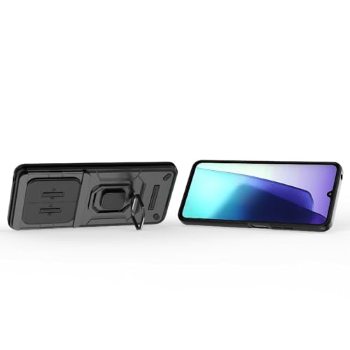 Image of SHINESTAR Tough Armor Redmi A4 5G / Redmi 14C 5G / Poco C75 5G / Poco M7 5G Bumper Back Case Cover | Ring Holder & Sliding Camera Shield Cover | 360 Degree Protection Back Case Cover (Black)