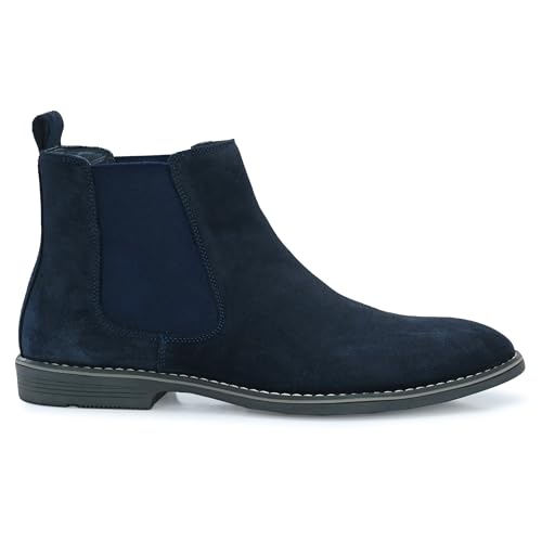 Image of Blue Leather By Centrino Genuine Leather Men's Formal and Casual Leather Boots | Versatile and Sophisticated Chelsea Boots for Every Season | Fashionable Elegant Boots for Any Occasion (3964)