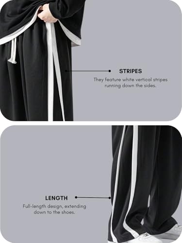 Image of GRECIILOOKS Men Casual Trouser | Men's Wide Leg Track Pants with Contrast Side Panel | Relaxed Drawstring Fit Streetwear Trousers | Loose Fit Joggers for Man