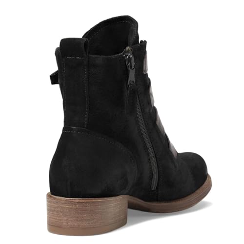 LEHOOR Combat Booties for Women Low Chunky Heel Round Toe Western Ankle Boots Burnished Side Zipper Suede Cowboy Cowgirl Boot Buckle Strap Two-Toned Short Riding Boots Fall Winter Vintage 4-11 M US4