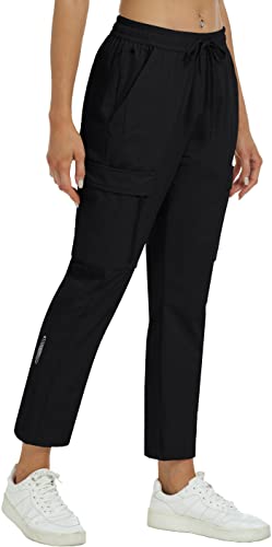 Mofiz Women's Hiking Pants Quick Dry Lightweight Nylon Cargo Joggers Pants Water Resistant Outdoor Mountaining Pants With Zipper Pockets Black, M #TOP1