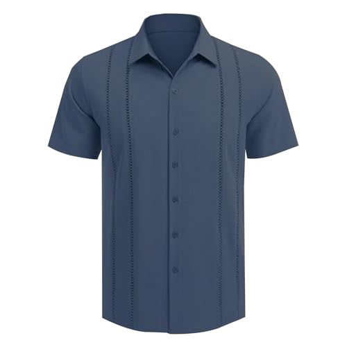 Guayabera Camisa hawaiana para hombre con botones de gran tamaño, camisa funcional de manga corta, camisa guayabera bordada, camisa cubana, camisa de pescador, camisa deportiva transpirable