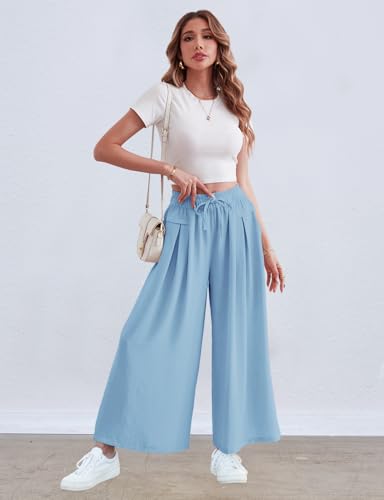 Image of ZJCT Wide Leg Palazzo Pants for Women Summer Beach Pants Flowy Loose Casual Lounge Pajama Yoga Pants with Pockets