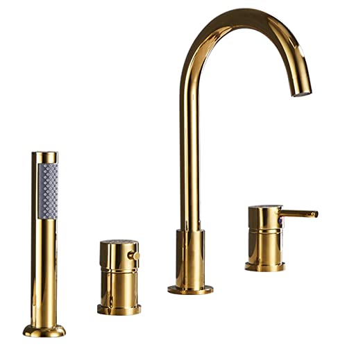 Mitigeur de baignoire 4 trous doré : luxe et design sur pont avec douchette