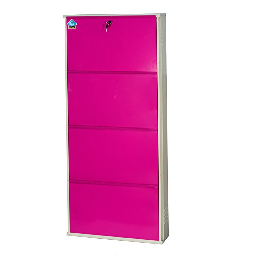 DELITE KOM Metal Shoe Rack for Home | 24 Inches Wide 4 Shelf | Metal Shoe Cabinet for Home with Lock | Wall Mount | Space Saving Chappal Sandal Shoe Organizer Stand | 100% Powder Coated Color | DIY