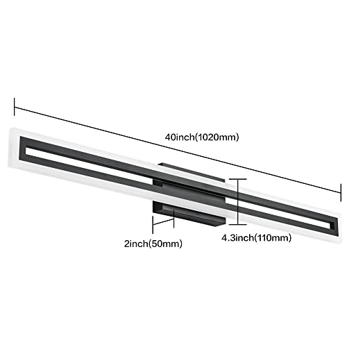 Image of SOLFART 40 Inch LED Bathroom Light Matte Black Bathroom Vanity Light 5 Color Adjustable Light Fixtures for Bath Room Above Mirror 5CCT