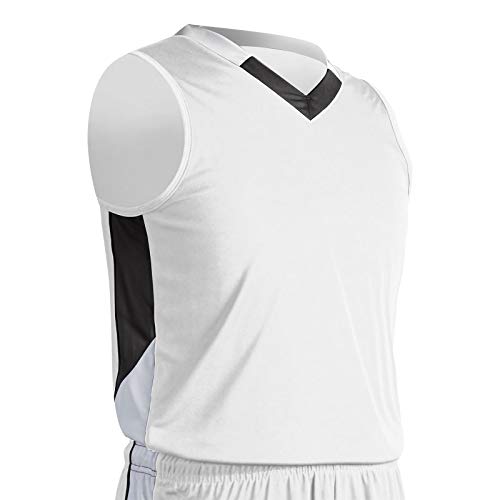 Champro Men's Standard Rebel Basketball Jersey, White, Black, White, Adult Medium