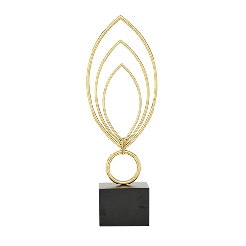 Escultura Decorativa Abstracta de Metal con Base Negra Dorada 8" x 4" x 24" miniatura 3