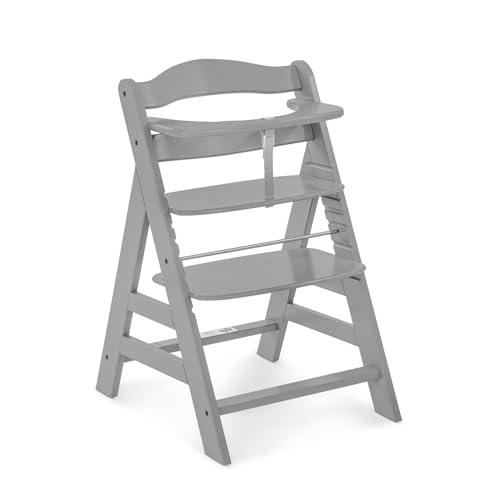 Image of hauck Alpha+ Grow Along Seat Solid Beechwood Booster Chair with Adjustable Seat, 5 Point Safety Harness, & Bumper Bar for Infants & Toddlers, Grey