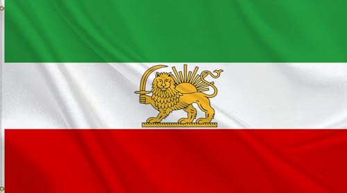 HVATLTL Old Historic Iran Flag with Lion Sun and Crown 3x5FT 100D Polyester Vivid Colors Former Iran Banner Persia Historic Iranian Revolution Flags with 2 Brass Grommets for Indoor Outdoor.