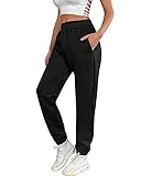 UMIPUBO Jogginghose Damen Baumwolle Lang, Warme Sweatpants Fleece Freizeithose Jogger Hose High Waist mit Taschen, Basic Modische Laufhosen für Fitness Yoga (Schwarz, XL)