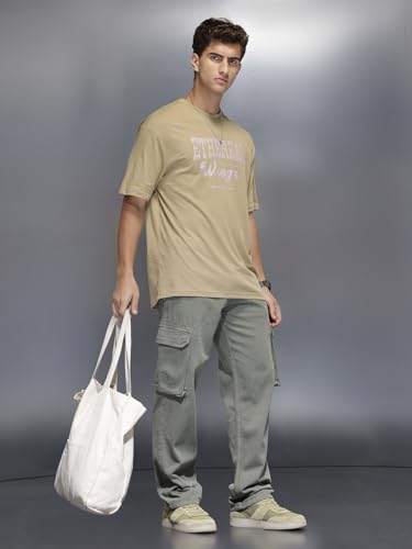 Image of WROGN Men's 100% Cotton Jeans | Solid | Baggy Fit