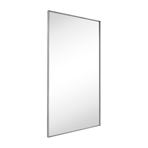 Image of TEHOME Brushed Nickel Bathroom Vanity Mirror with Squared Corners, 24x36'' Silver Rectangle Stainless Steel Metal Framed Mirror for Bathroom