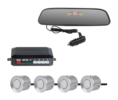 Sensore Di Assistenza Al Parcheggio Sensori Radar Retromarcia Posteriori Per Auto Specchietto Retrovisore Sensore Parcheggio Display Rilevatore Impermeabile(Argento)