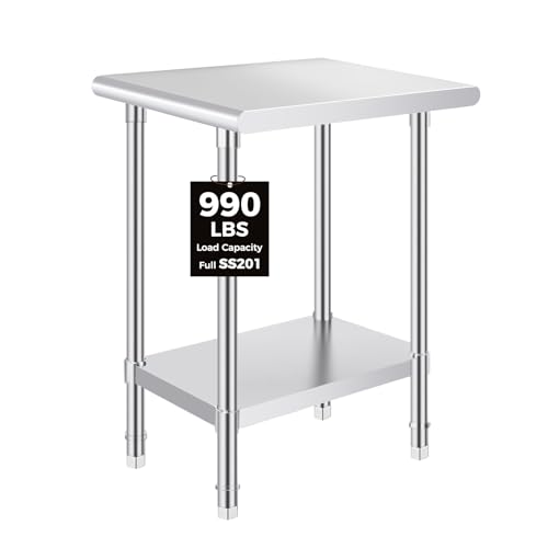 Image of OSTBA Stainless Steel Table for Prep & Work 24x18 Inches, NSF Metal Commercial Heavy Duty Table with Adjustable Undershelf and Adjustable Foot for Restaurant Kitchen Home and Hotel