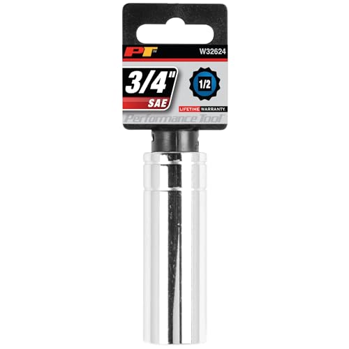 Image of Performance Tool W32624 1 /2 in. Drive 3 /4 in. 12-Point Deep Socket | Chrome vanadium steel resists corrosion. Recessed edges reduce fastener rounding. Large size stamping