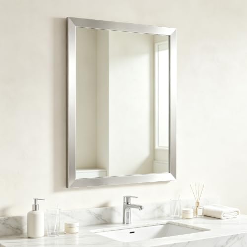 Image of Bathroom Mirror for Over Sink 28x20 Inch Rectangular Wall Mirror, Nickel