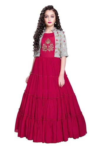 White Button Girls Jacket Style Gown | Designer Embroidered Maxi ...