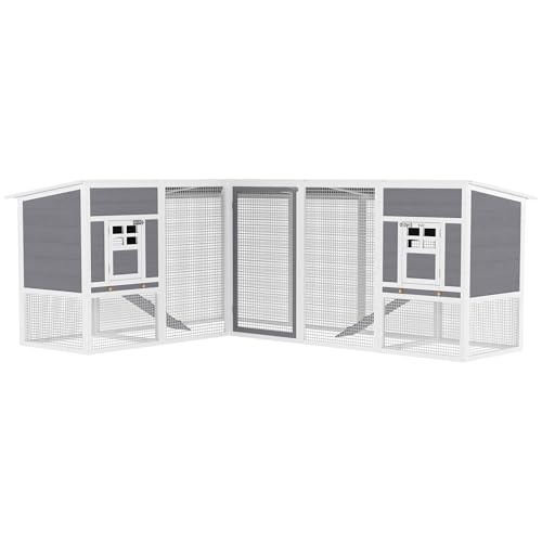 PawHut Poulailler en bois en forme de L 251 x 192 x 103 cm,...