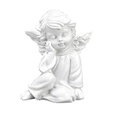 LifgWas Wetterfeste Grabengel Figur aus Kunstharz, Kleine Schlafende Engelsstatue (5,5 x 6,5 cm) für Gartendekoration & Grab - Weißer Schutzengel als Deko für Drinnen und Draußen