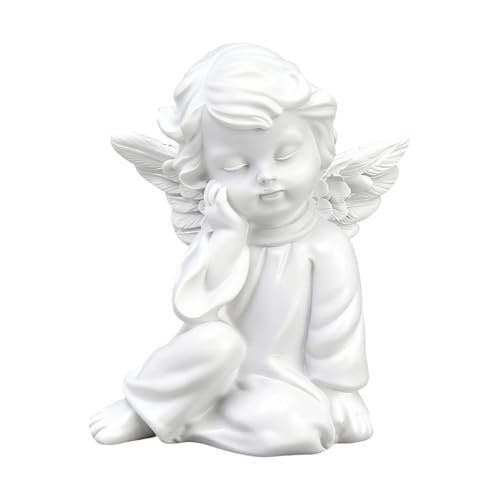 LifgWas Wetterfeste Grabengel Figur aus Kunstharz, Kleine Schlafende Engelsstatue (5,5 x 6,5 cm) für Gartendekoration & Grab - Weißer Schutzengel als Deko für Drinnen und Draußen