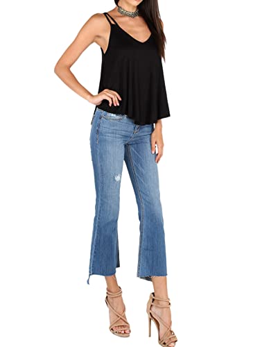 Makemechic Women's Flowy V Neck Strappy Tank Tops Loose Cami Top Black Xl #TOP4
