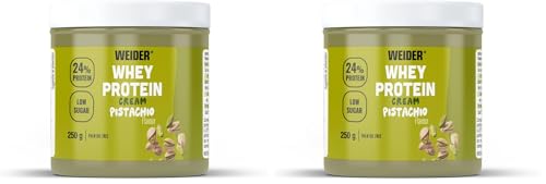 Weider Whey Protein Cream (250g) Sabor Pistacho, Crema de untar con 24% de Proteínas, con Proteína de Suero de Leche, Sin Azúcar Añadido, Sin Aceite de Palma (Paquete de 2)