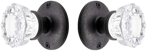 Rousso’s Reproductions Crystal Fluted Glass French Door Knob Set. Includes Self-Centering Spindle and All Hardware to Install Knobs on Both Sides of One French Door (Oil Rubbed Bronze)