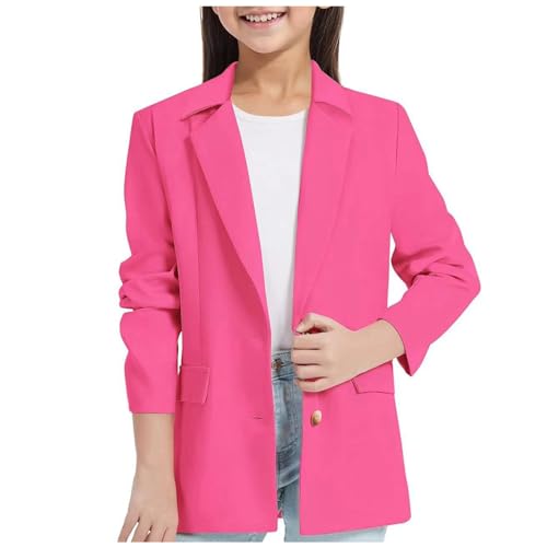 Girls Blazer Jacket Two Button Kids Blazers Long Sleeve Notched Collar Suit Coat with Inner Pocket 3-14 Years
