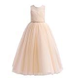 [Weileenice] ロングドレス 120 シャンパン 女の子 キッズ 子供 袖なし ドレス 発表会 コンサート 入園式 誕生日 撮影 フォーマル チュール 女児 ワンピース 小学生 卒業式 ドレス