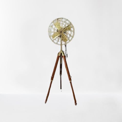 Pedestal Fan Vintage Reproduction Modern Look Wooden Adjustable Tripod for Home Decoration, 14 x 50 inch, Antique Brass/Brown, ASW456 (2)