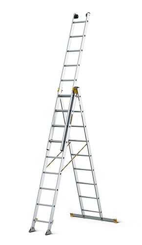 DRABEST Escalera profesional MAX de aluminio 3x9 peldaños antideslizantes 5 3 de longitud hasta 150