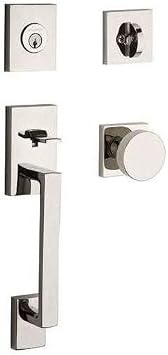Baldwin SC.LAJxCON.CSR La Jolla Sectional Single Cylinder Keyed Entry Handleset with Interior Contemporary Knob - Lifetime Polished Nickel