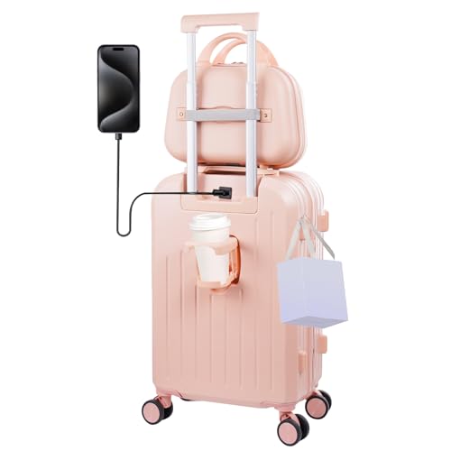 Catálogo de Maletas de viaje en oferta los 10 mejores. 44 Maletas de Viaje, 20' y 14', Juego de Equipaje con Portavasos, USB Puerto de Carga y Práctico Gancho, Ruedas Giratorias 360°, Resistente y Candado de Combinación, Maletas Color...