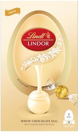 Lindt Lindor White Chocolate Easter Egg 260g – White Chocolate Truffles with a Smooth Melting Filling – Elegant Easter Chocolate Selection – Easter, gift