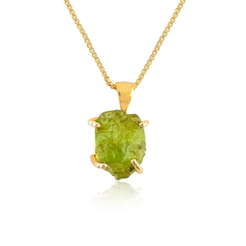 InfinityGemsArt Raw Peridot Gold Pendant Necklace, August Birthstone, Natural Green