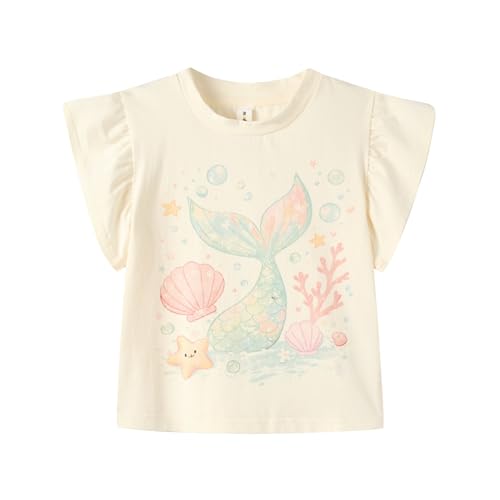 Image of Mud Kingdom Toddler Little Girls T-Shirts Colorful Love Heart Printing Ruffle Sleeve Valentine's Day Tees Casual Summer