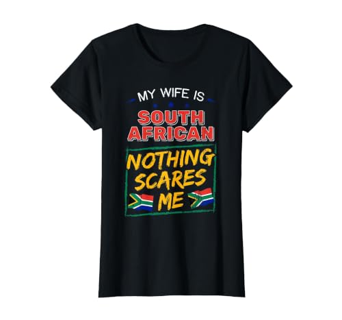 My Wife is South African South Africa Heritage Roots Flag T-Shirt, Women, Black, Small