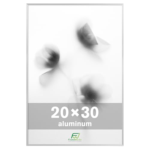 FrameWorks 20x30 Brushed Aluminum Poster Frames – Modern Brushed Metal Design w/Shatterproof Plexiglass, Perfect for Posters, Artwork, Paintings, Wall Displays – Home or Office Decor, Silver - 1 Pack
