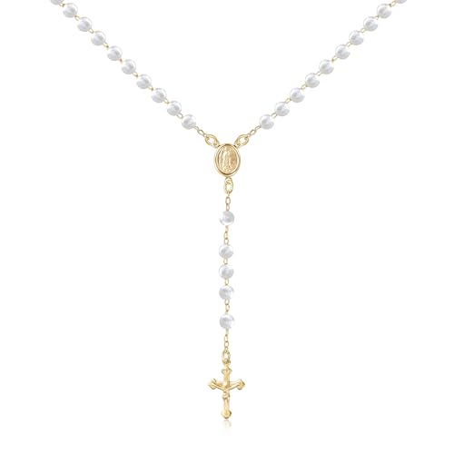 Barzel 18K Gold Plated Rosary Beaded Necklace, Virgin Mary Necklace, Guadalupe Necklace, 18 Inches with 2 Inch Extension, Waterproof, Tarnish Free, Made in Brazil