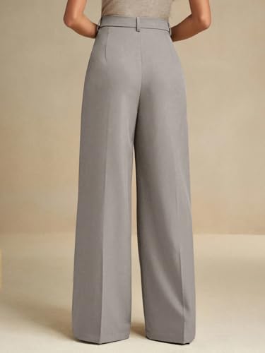 Image of KOTTY Women's High Waist Solid Color Hook and Bar Wide Leg Trousers Loose Comfort Trouser with Pockets