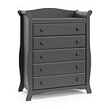 Stork Craft Avalon 5 Drawer Universal Dresser, Gray