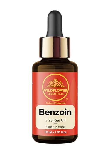 Wildflower Essentials Benzoin Essential Oil (Styrax benzoin) 100% Natural Steam Distilled Oil For Face Skin Hair Body | with Glass Dropper 1.01 Fl Oz (30ml)