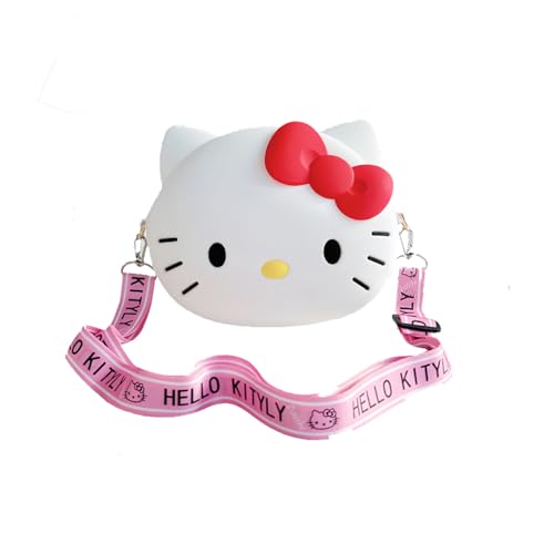 Kawaii Kitty Crossbody Bag with Adjustable Shoulder Strap Zipper Handbag Cute Kitty Wallet for Girls Travel Holiday Gifts (white)