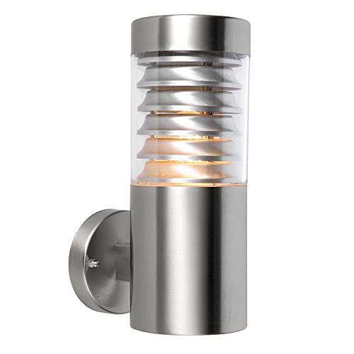 Saxby Equinox Marine Grade Outside Light - Mains Powered Outdoor Wall Light Fitting - Brushed Stainless Steel IP44 Exterior Security Lighting - 60W E27 GLS (Not Supplied)