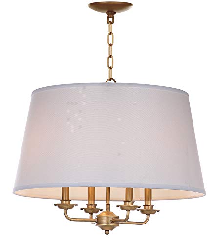SAFAVIEH Lighting Collection Kimball Farmhouse Gold/ White Shade 22-inch Diameter 4-light Adjustable Hanging Pendant Light Fixture (LED Bulbs Included) - Image 5