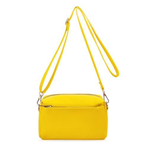 VOROLO Triple Zip Small Leather with Ajustable Strap for Women