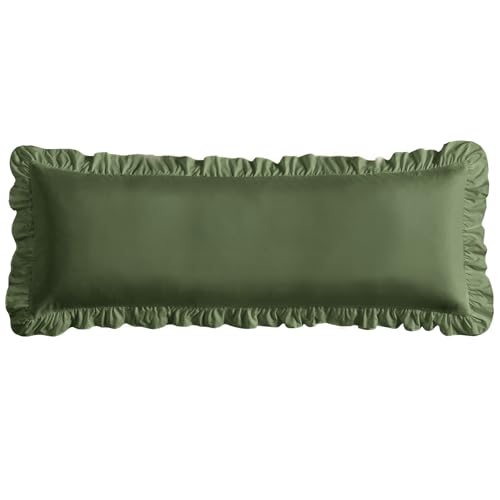 Cobedzy Ruffled Pillow Cases Olive Green Body 20x54 Set of 1