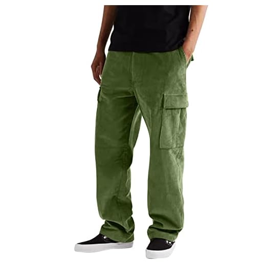 Mens Corduroy Cargo Pants Athletic Casual Loose Fit Lightweight Workwear Sport Outdoor Trousers with Multi Pockets, Green, XX-Large