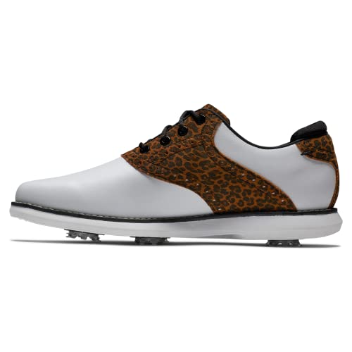 FootJoy Women's Traditions Previous Season Style Golf Shoe, White/Leopard, 6.53